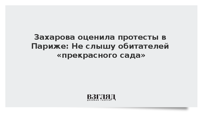 Захарова оценила протесты в Париже: Не слышу обитателей «прекрасного сада»
