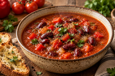 Покупаю баночку фасоли и перетертые томаты: варю быстрый суп — насыщенный, ароматный, подаю с гренками